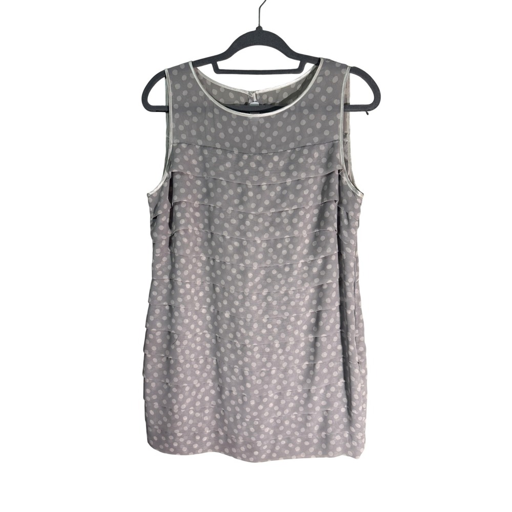 Jacques Vert Dress Womens 12 Gray Polka Dot Shift Sleeveless Lined Chiffon